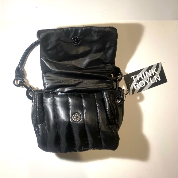 Think Royln Puffy Quilted Petite Bar Bag Shiny Black - Picture 3 of 5